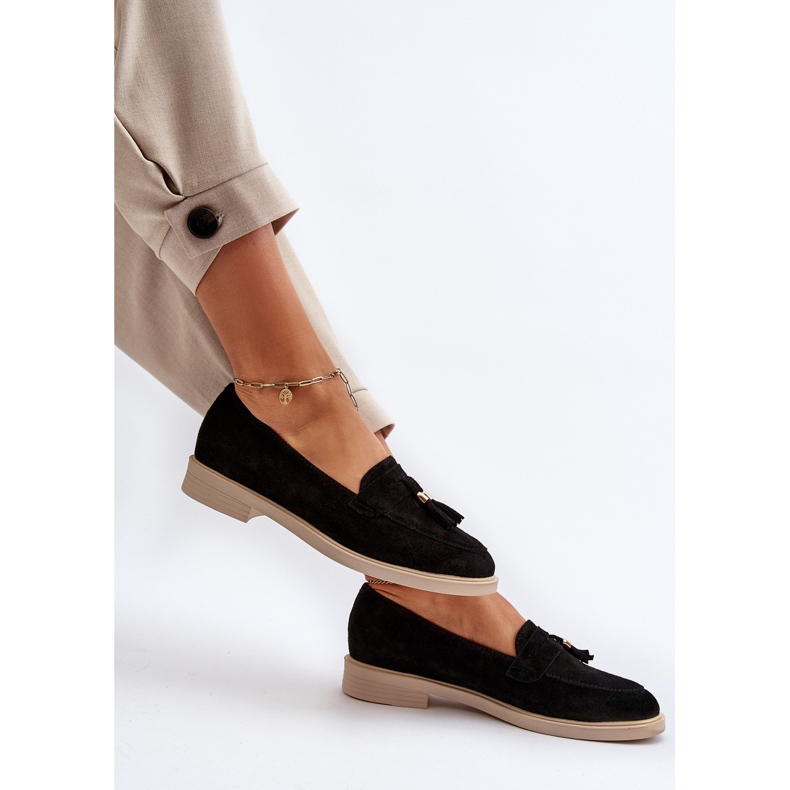 Zazoo 3420 Dámské semišové mokasíny s plochými podpatky, černé černá 1