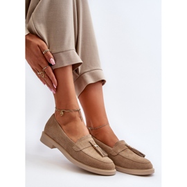 Zazoo 3420 Dámské mokasíny semišů s plochými podpatky béžový 1