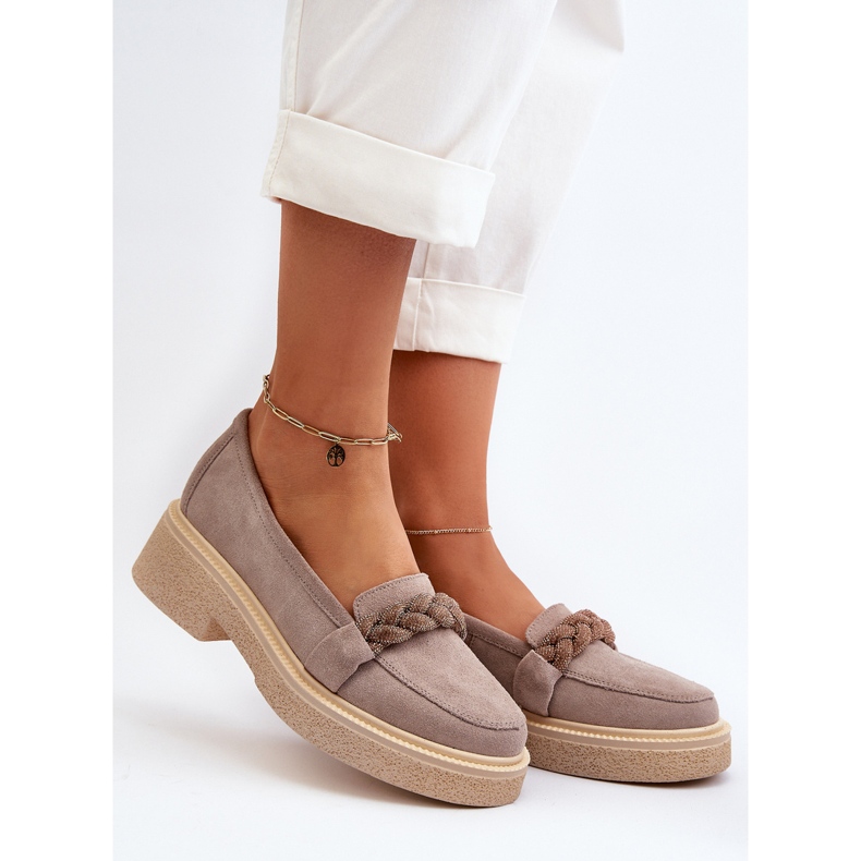 Zazoo 3429/W Dámské semišové mokasíny s ozdobou cappuccino béžový 2