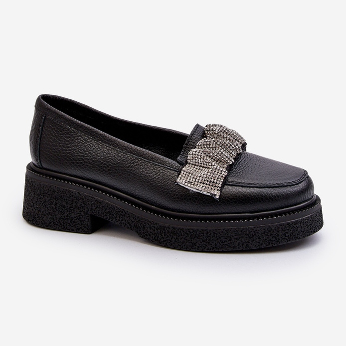 Dámské kožené mokasíny Zazoo 3419 s ozdobným páskem, černé černá 1