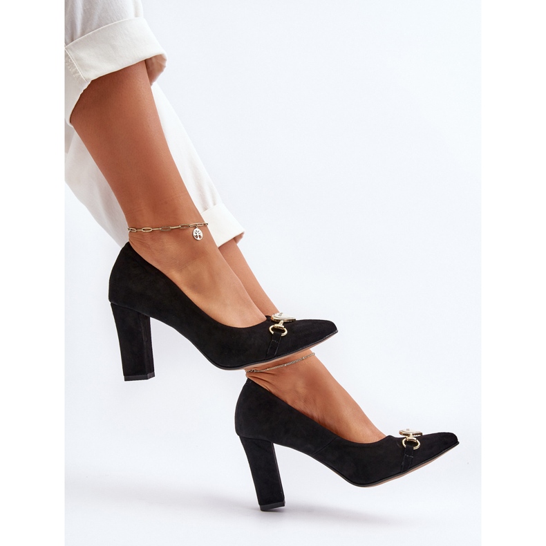 Zazoo 2453/OS Semišové lodičky Na Podpatku Se Srdíčkem, Černá 2