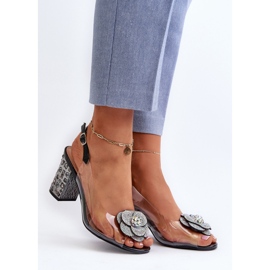 Transparentní sandály na vysokém podpatku s ozdobami S.Barski MR38-356 Černá bezbarvý 1