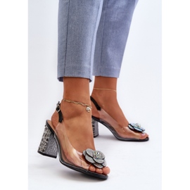 Transparentní sandály na vysokém podpatku s ozdobami S.Barski MR38-356 Černá bezbarvý 2