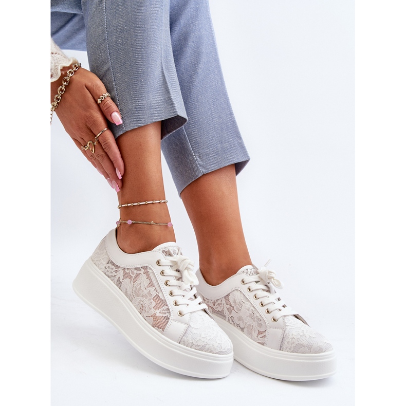 S.Barski Krajky ženských krajkových tenisek na platformě S. Barski Hy51-059 White bílý 1