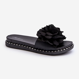 Dámské žabky zdobené květinami Black Cellanen černý 1