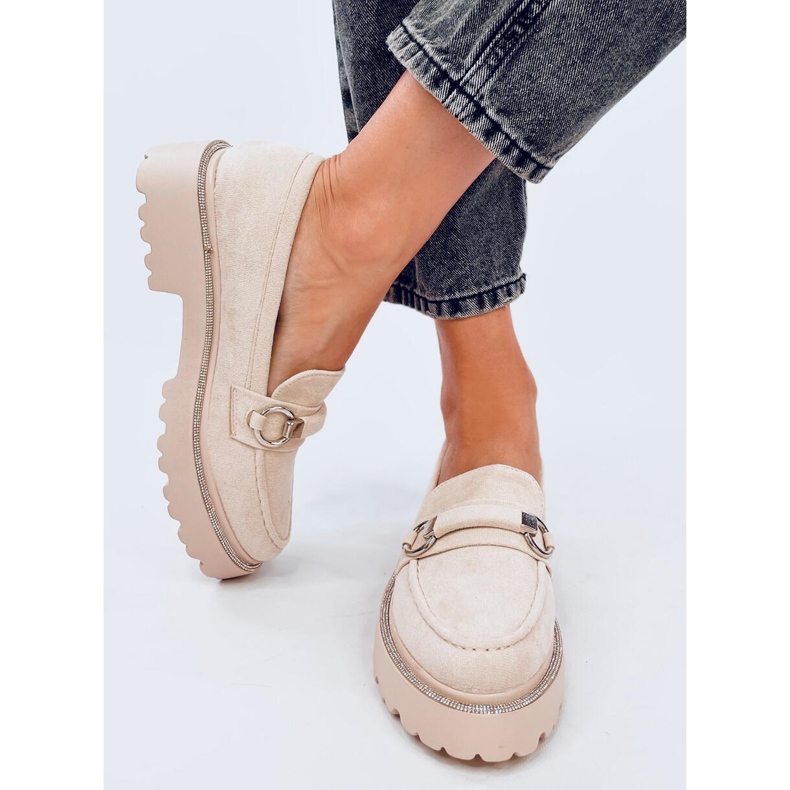 Béžové semišové mokasíny s vysokou podrážkou béžový 1