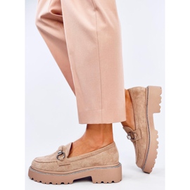 Nadýchané khaki semišové mokasíny s vysokou podrážkou béžový 2