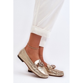 Dámské kožené mokasíny s ozdobou Laura Messi 2761 Gold zlatý 2