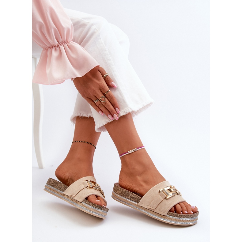 Dámské žabky na platformě s ozdobou, béžová Vapireta béžový 1 Dámské žabky na platformě s ozdobou, béžová Vapireta béžový 1