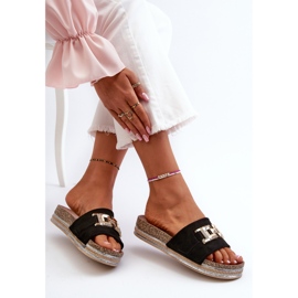 FK1 Dámské žabky na platformě s ozdobou, černá Vapireta 1