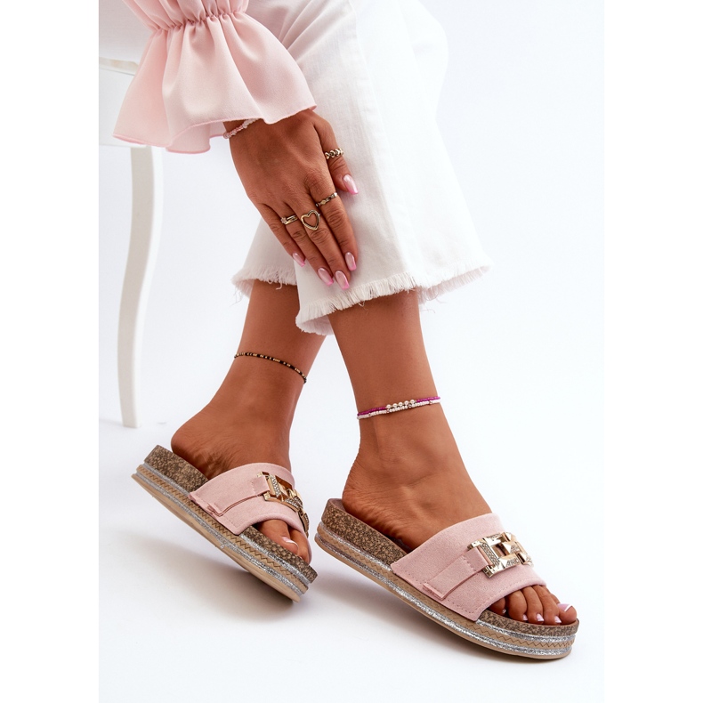 Dámské žabky na platformě s ozdobou, růžová Vapireta růžový 1