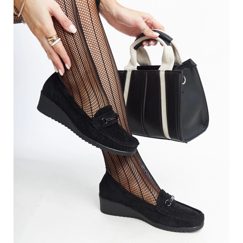 Amelovy černé mokasíny na klínku černý 1