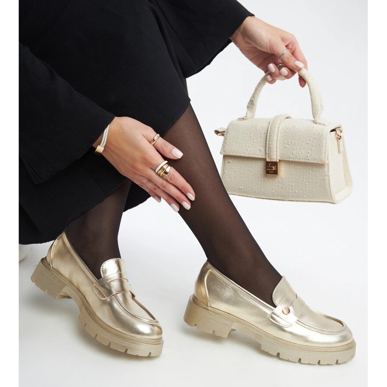 Zlaté eko kožené mokasíny Mladenka zlatý 1