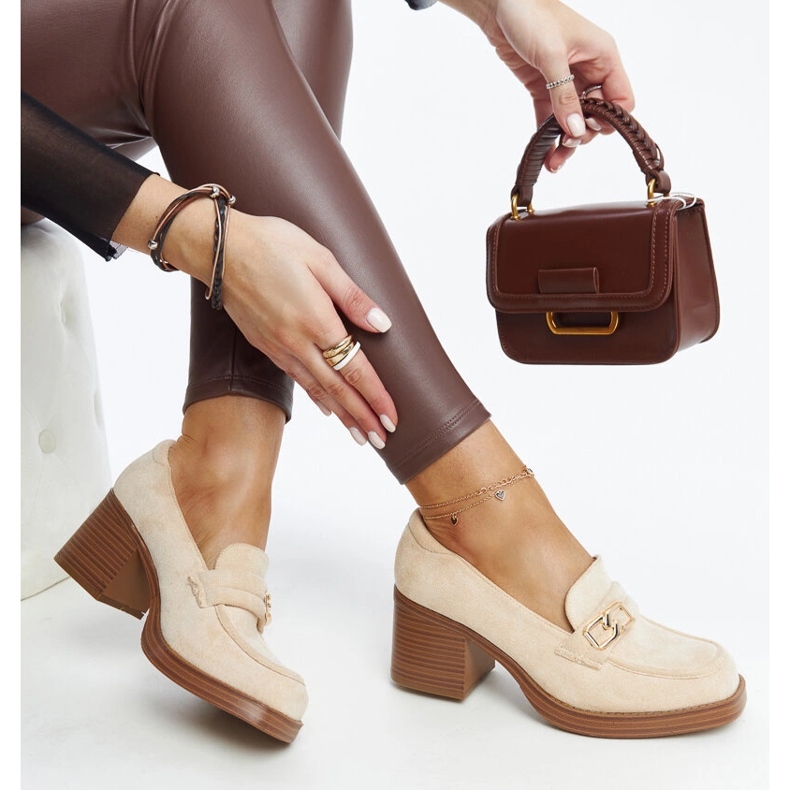 Světle béžové lodičky Aludra na vysokém podpatku béžový 1