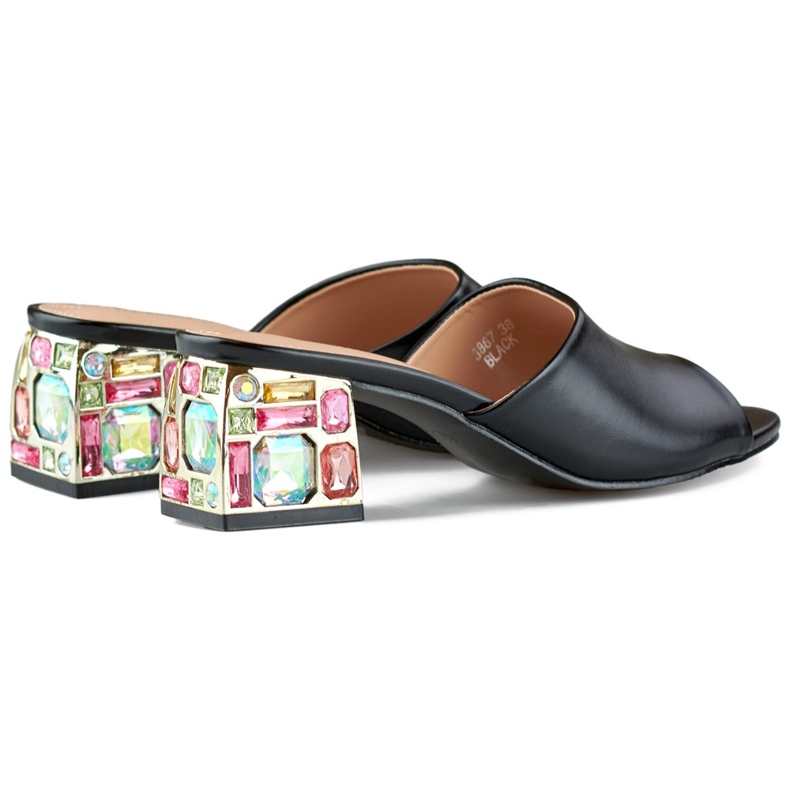 Černé dámské žabky na nízkém podpatku s krystaly černá 1