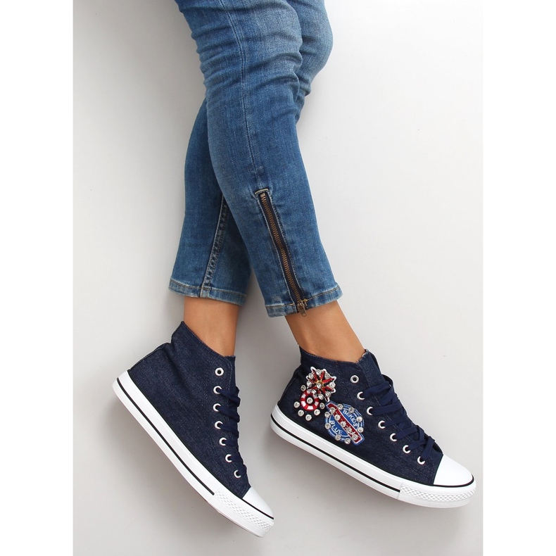 Vysoké tenisky s kamínky BL101P Navy námořnická modř 1