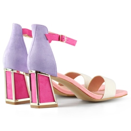 Růžové dámské sandály na vysokém podpatku se zapínáním na kotníky růžový 1