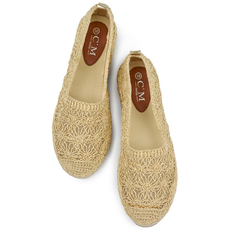 Dámské zlaté krajkové espadrilky zlatý 1
