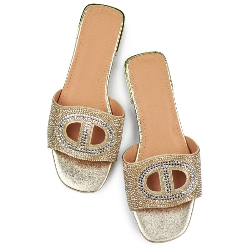 Elegantní zlaté flitrované dámské pantofle na nízkém podpatku zlatý 1