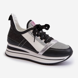 Dámské tenisky na klínu a na platformě s třpytivou černou Rafani černá 1