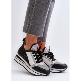 Dámské tenisky na klínu a na platformě s třpytivou černou Rafani černá 2