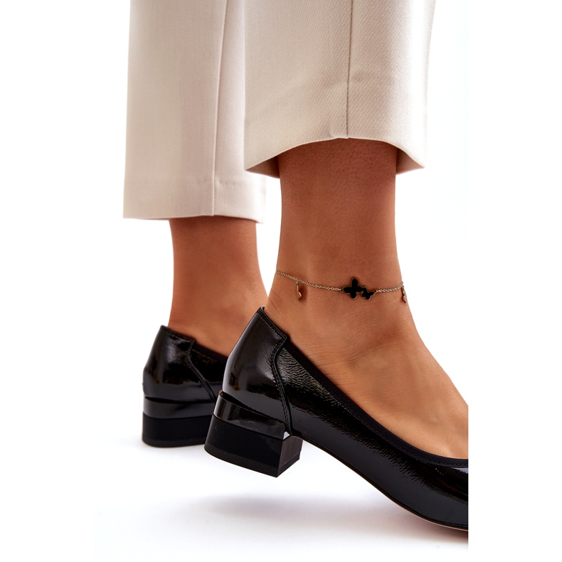 Vinceza Lakované lodičky s mašlí na špalíku, černé černá 5