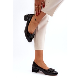 Vinceza Lakované lodičky s mašlí na špalíku, černé černá 4