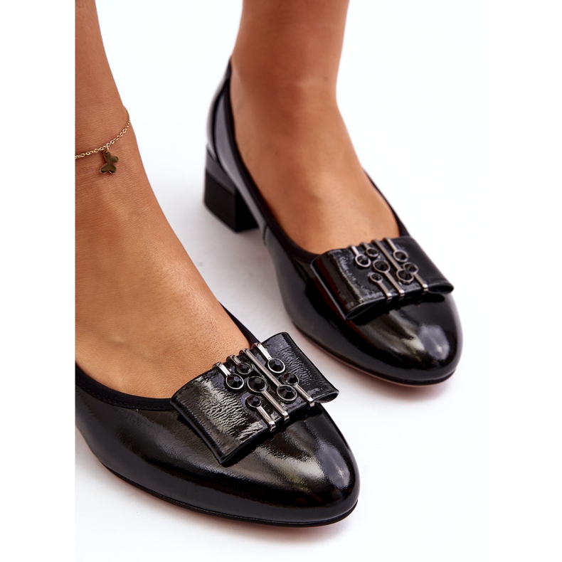 Vinceza Lakované lodičky s mašlí na špalíku, černé černá 3