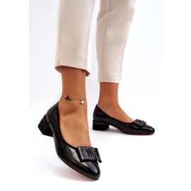 Vinceza Lakované lodičky s mašlí na špalíku, černé černá 2