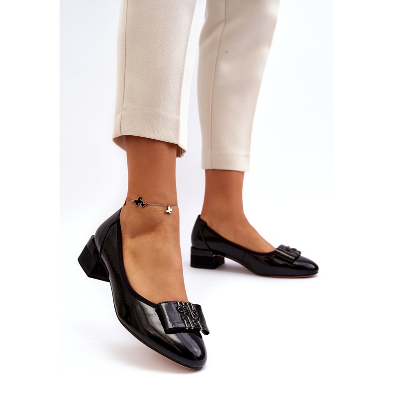 Vinceza Lakované lodičky s mašlí na špalíku, černé černá 2