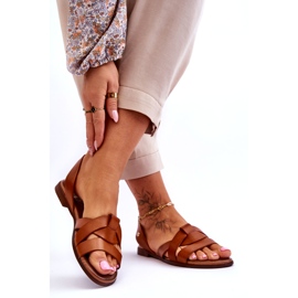 Zazoo Pohodlné hnědé nazouvací sandály z kůže Kayla hnědý 2