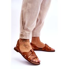 Zazoo Pohodlné hnědé nazouvací sandály z kůže Kayla hnědý 3