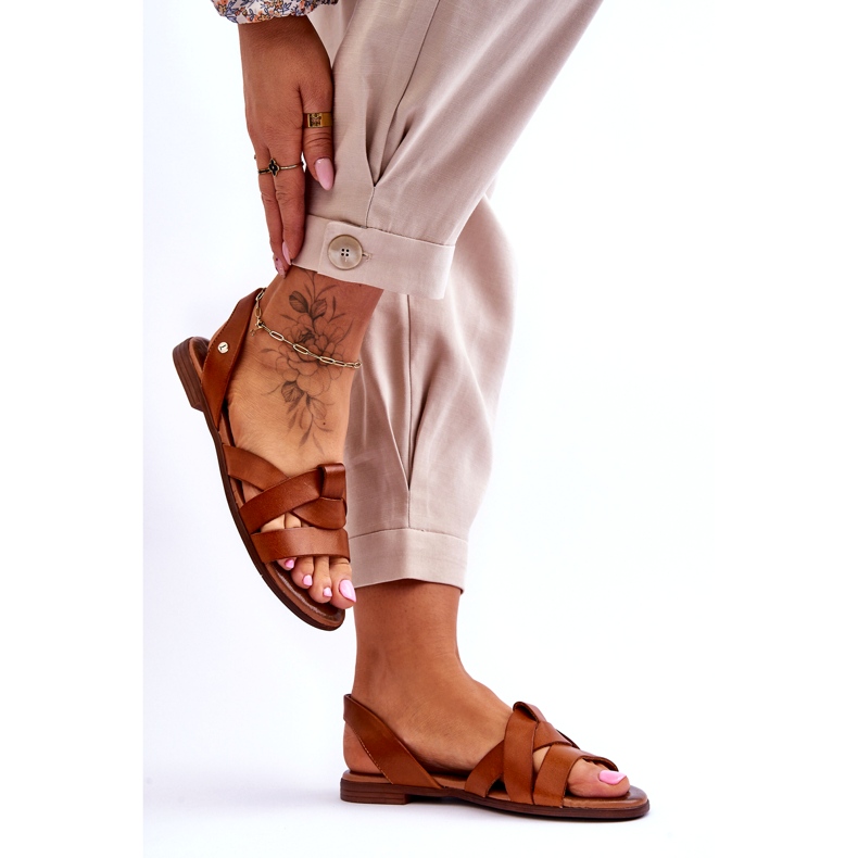 Zazoo Pohodlné hnědé nazouvací sandály z kůže Kayla hnědý 4