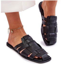 Dámské ekologické kožní pantofle černé černá 5