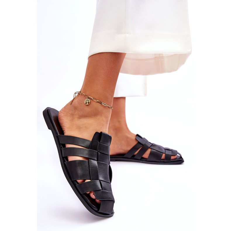 Dámské ekologické kožní pantofle černé černá 4