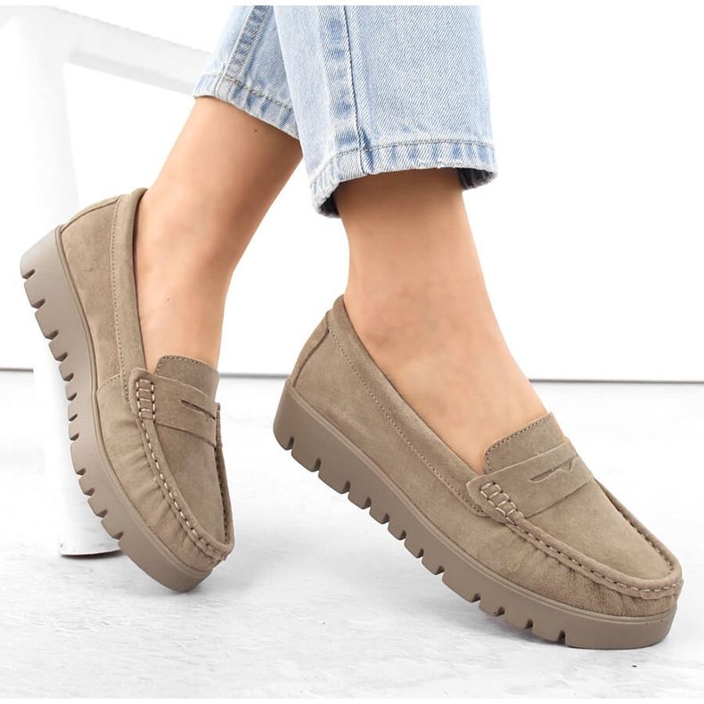 Kožené semišové boty dámské slip-on mokasíny béžové Filippo DP6045 béžový 1