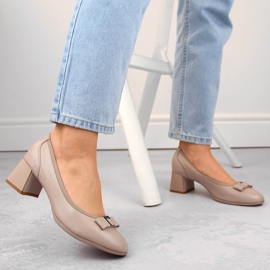 Béžové kožené dámské boty na ozdobném podpatku, Filippo DP6178 béžový 2