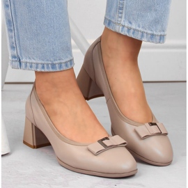 Béžové kožené dámské boty na ozdobném podpatku, Filippo DP6178 béžový 3