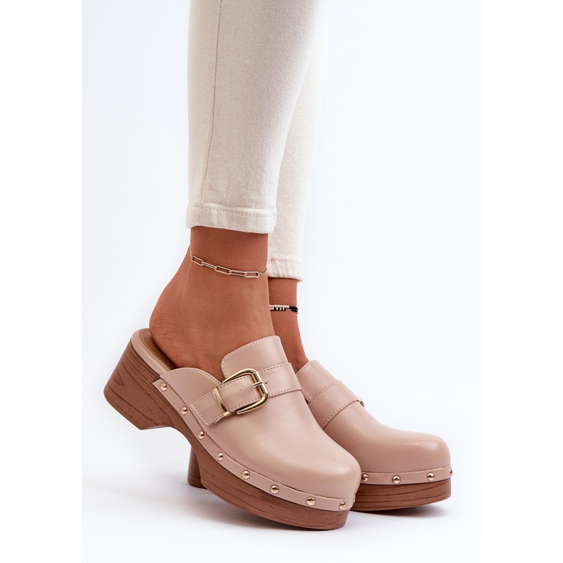 Dámské béžové žabky Seprilla Clog s přezkou béžový 2