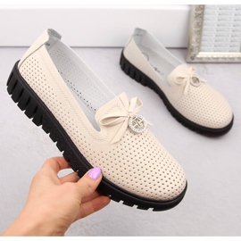 Dámské prolamované kožené slip-on boty, béžová Filippo DP6057 béžový 1