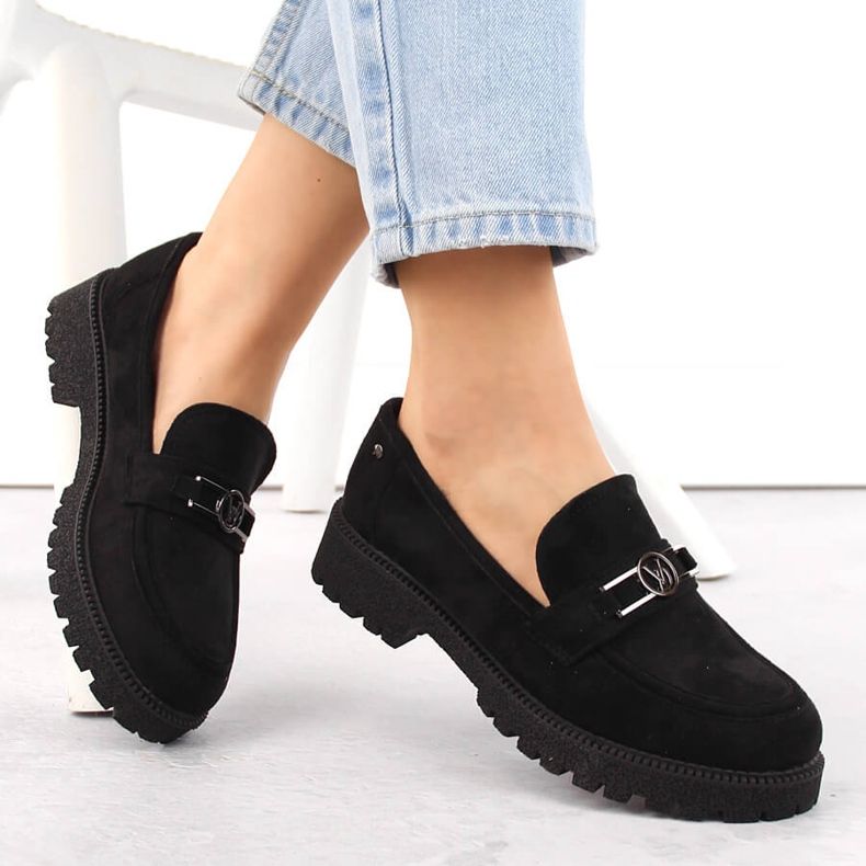 Semišové dámské boty, černé mokasíny Potocki YQ21047 černá 1