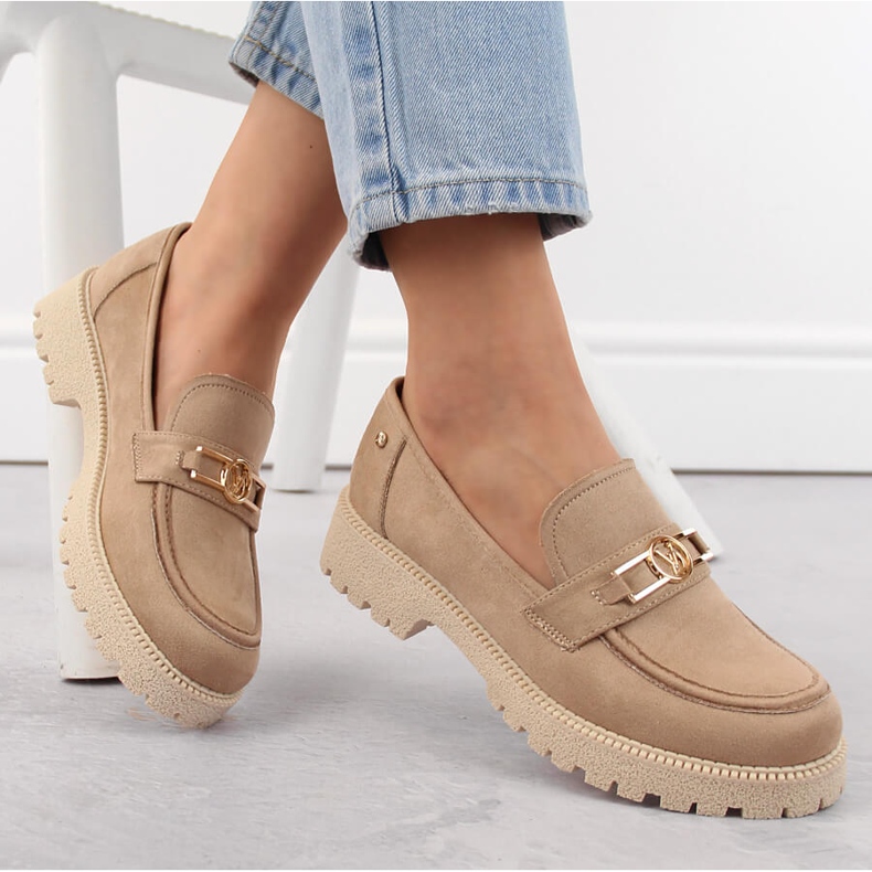 Semišové dámské boty, béžové mokasíny Potocki YQ21047 béžový 1