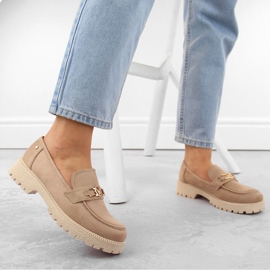 Semišové dámské boty, béžové mokasíny Potocki YQ21047 béžový 2