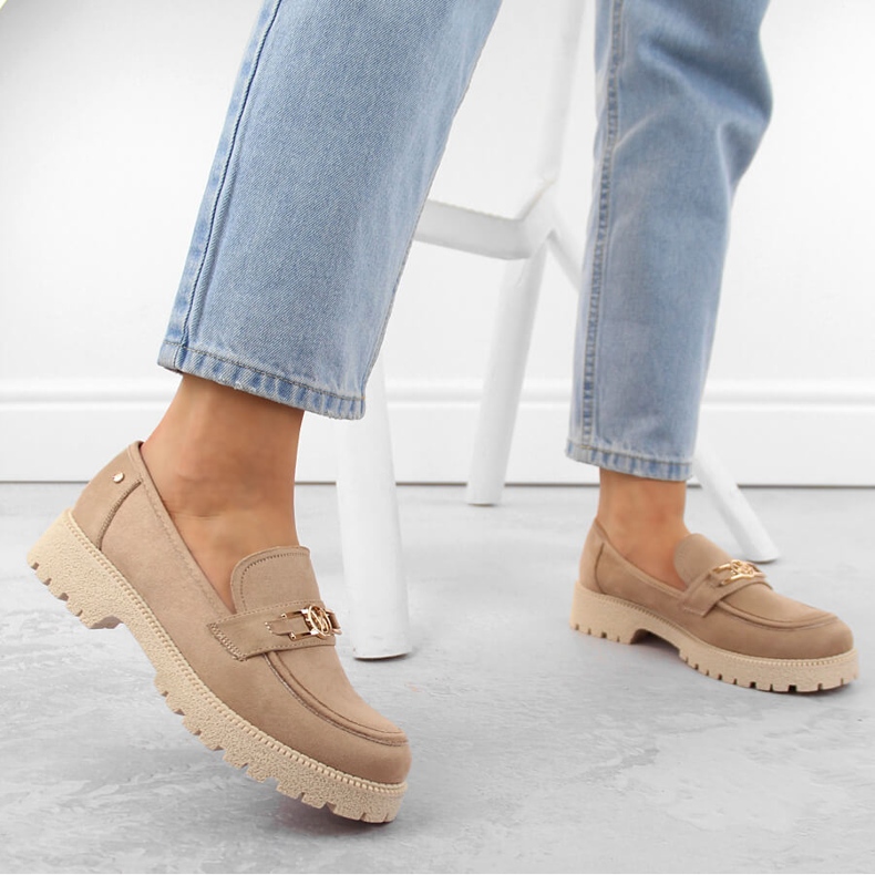 Semišové dámské boty, béžové mokasíny Potocki YQ21047 béžový 2