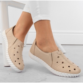 Dámské kožené prolamované slip-on boty, béžová Artiker 54C0561 béžový 1