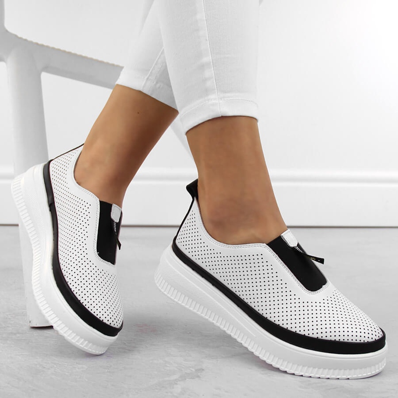 Kožené dámské sportovní slip-on creepers, bílé Artiker 54C1704 bílý 1
