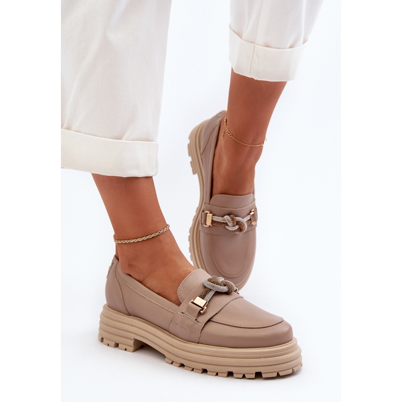 Dámské kožené mokasíny s ozdobou Laura Messi 2780 tmavě béžová béžový 1 Dámské kožené mokasíny s ozdobou Laura Messi 2780 tmavě béžová béžový 1