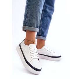 Sergio Leone Dámská kožená sportovní obuv, tenisky, bílá a tmavě modrá bílý 2