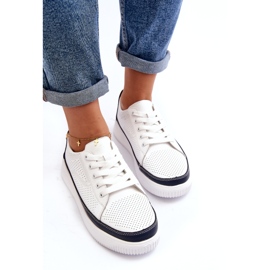 Sergio Leone Dámská kožená sportovní obuv, tenisky, bílá a tmavě modrá bílý 3