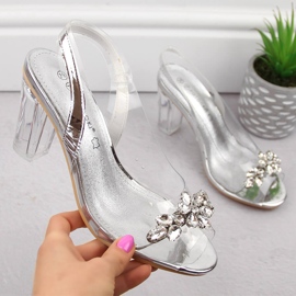 Transparentní dámské sandály na vysokém podpatku se stříbrnými zirkony Potocki WS43305 1